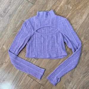 Purple Ribbed Knit Cropped Sweater